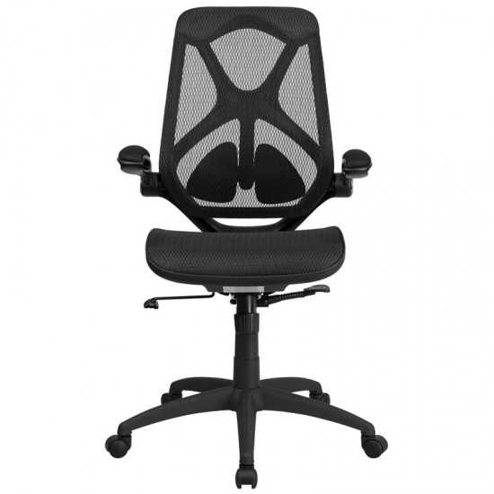 High Back Transparent Black Mesh Executive Ergonomic Office Chair with Adjustable Lumbar, 2-Paddle Control & Flip-Up Arms