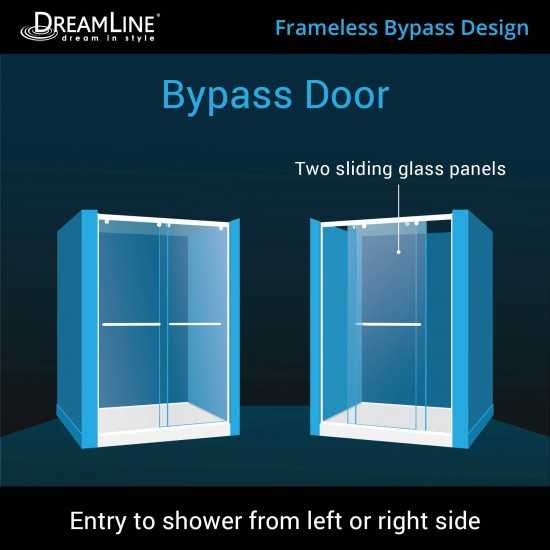 Charisma 34 in. D x 60 in. W x 78 3/4 in. H Frameless Bypass Shower Door in Brushed Nickel with Center Drain White Base