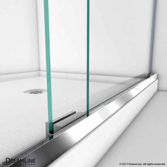 Charisma 34 in. D x 60 in. W x 78 3/4 in. H Frameless Bypass Shower Door in Brushed Nickel with Center Drain White Base