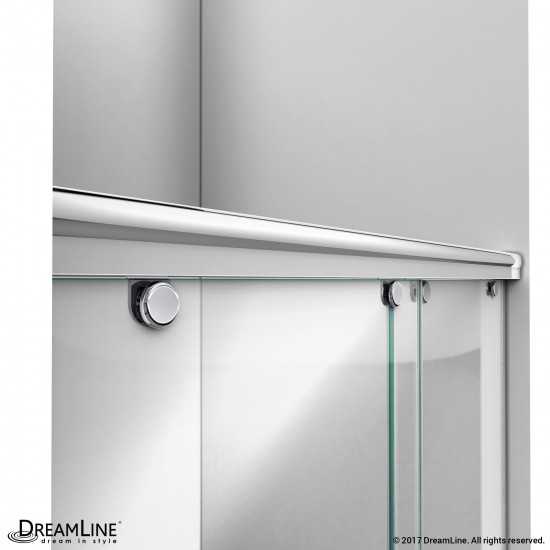 Charisma 34 in. D x 60 in. W x 78 3/4 in. H Frameless Bypass Shower Door in Brushed Nickel with Center Drain White Base