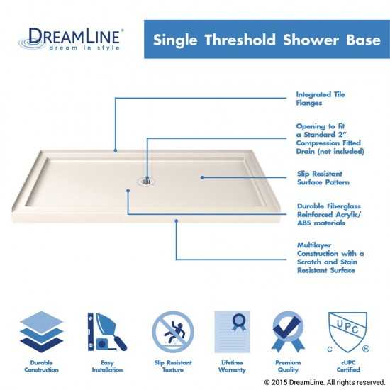 Charisma 30 in. D x 60 in. W x 78 3/4 in. H Frameless Bypass Shower Door in Chrome with Center Drain Biscuit Base