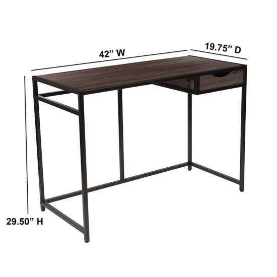 Homewood Collection Driftwood Finish Computer Desk with Pull-Out Drawer and Black Metal Frame