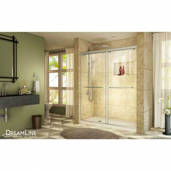 Charisma 32 in. D x 60 in. W x 78 3/4 in. H Frameless Bypass Shower Door in Brushed Nickel with Left Drain Biscuit Base