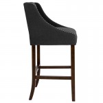 Carmel Series 30" High Transitional Walnut Barstool with Accent Nail Trim in Charcoal Fabric