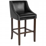 Carmel Series 30" High Transitional Walnut Barstool with Accent Nail Trim in Black LeatherSoft