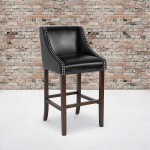 Carmel Series 30" High Transitional Walnut Barstool with Accent Nail Trim in Black LeatherSoft