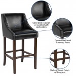 Carmel Series 30" High Transitional Walnut Barstool with Accent Nail Trim in Black LeatherSoft