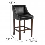 Carmel Series 30" High Transitional Walnut Barstool with Accent Nail Trim in Black LeatherSoft