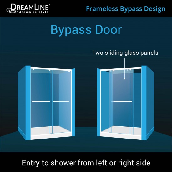 Charisma 34 in. D x 60 in. W x 78 3/4 in. H Frameless Bypass Shower Door in Chrome with Center Drain Black Base