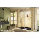 Charisma 34 in. D x 60 in. W x 78 3/4 in. H Frameless Bypass Shower Door in Chrome with Center Drain Black Base