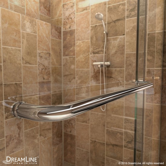 Charisma 34 in. D x 60 in. W x 78 3/4 in. H Frameless Bypass Shower Door in Chrome with Center Drain Black Base