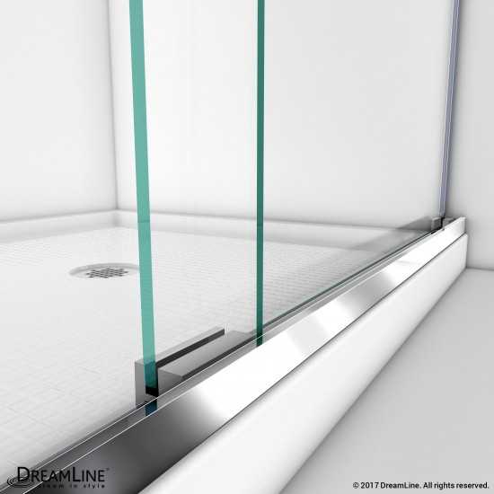 Charisma 34 in. D x 60 in. W x 78 3/4 in. H Frameless Bypass Shower Door in Chrome with Center Drain Black Base
