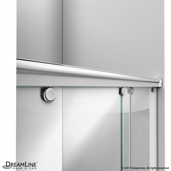 Charisma 34 in. D x 60 in. W x 78 3/4 in. H Frameless Bypass Shower Door in Chrome with Left Drain Biscuit Base