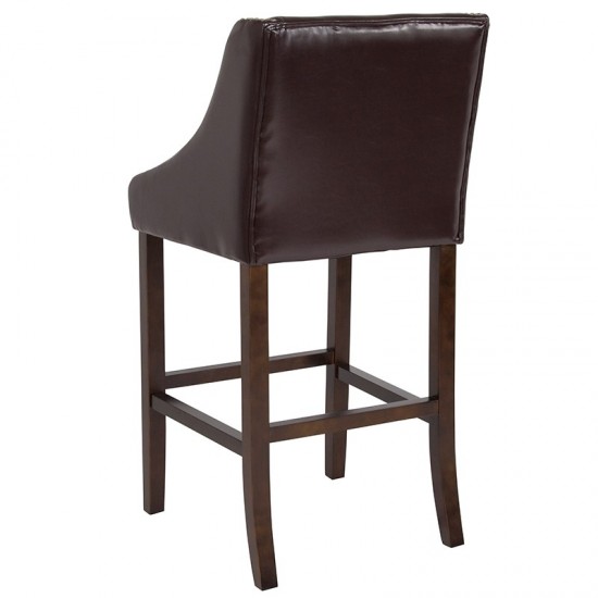 Carmel Series 30" High Transitional Walnut Barstool with Accent Nail Trim in Brown LeatherSoft