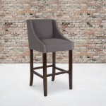 Carmel Series 30" High Transitional Walnut Barstool with Accent Nail Trim in Dark Gray Fabric