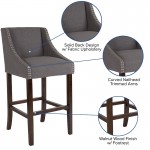 Carmel Series 30" High Transitional Walnut Barstool with Accent Nail Trim in Dark Gray Fabric