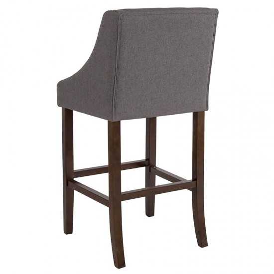 Carmel Series 30" High Transitional Walnut Barstool with Accent Nail Trim in Dark Gray Fabric