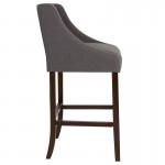 Carmel Series 30" High Transitional Walnut Barstool with Accent Nail Trim in Dark Gray Fabric