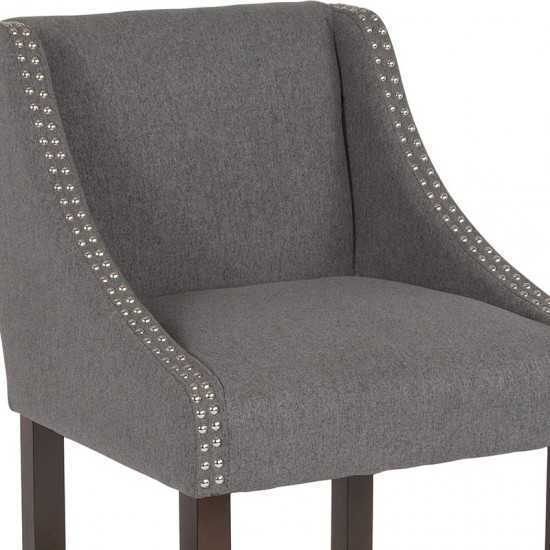 Carmel Series 30" High Transitional Walnut Barstool with Accent Nail Trim in Dark Gray Fabric