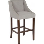 Carmel Series 30" High Transitional Walnut Barstool with Accent Nail Trim in Light Gray Fabric