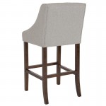 Carmel Series 30" High Transitional Walnut Barstool with Accent Nail Trim in Light Gray Fabric