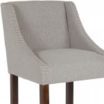 Carmel Series 30" High Transitional Walnut Barstool with Accent Nail Trim in Light Gray Fabric