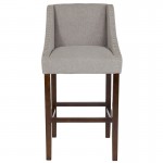 Carmel Series 30" High Transitional Walnut Barstool with Accent Nail Trim in Light Gray Fabric