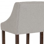 Carmel Series 30" High Transitional Walnut Barstool with Accent Nail Trim in Light Gray Fabric