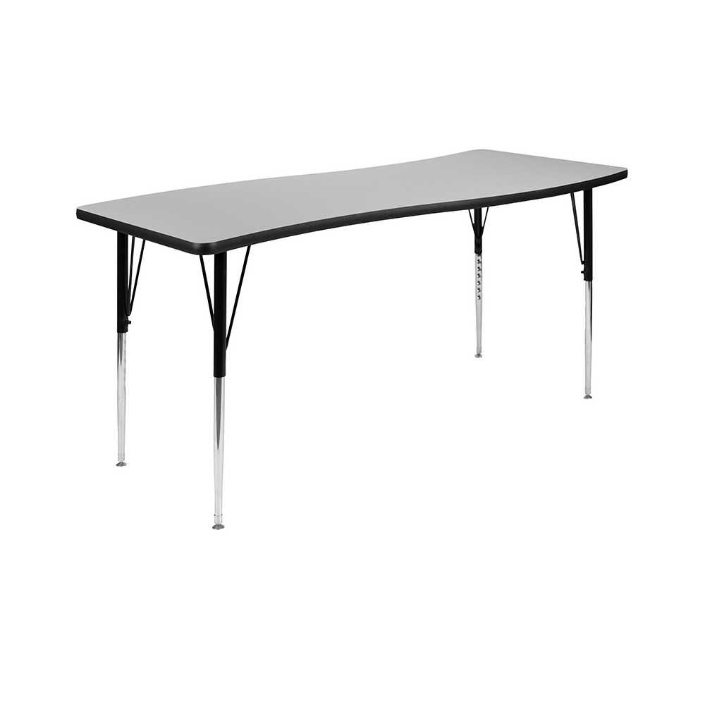 26"W x 60"L Rectangular Wave Collaborative Grey Thermal Laminate Activity Table - Standard Height Adjustable Legs