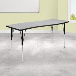 26"W x 60"L Rectangular Wave Collaborative Grey Thermal Laminate Activity Table - Standard Height Adjustable Legs