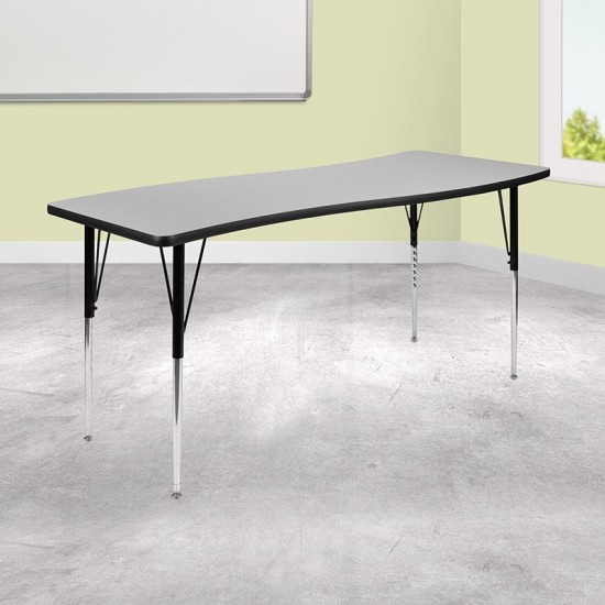 26"W x 60"L Rectangular Wave Collaborative Grey Thermal Laminate Activity Table - Standard Height Adjustable Legs