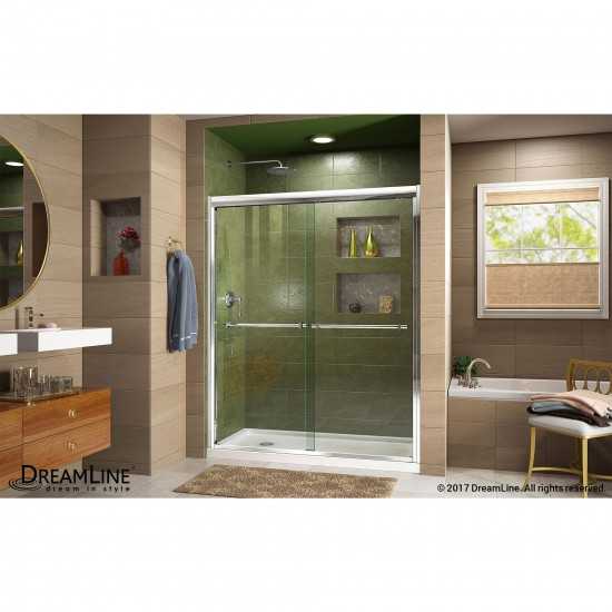 Duet 30 in. D x 60 in. W x 74 3/4 in. H Semi-Frameless Bypass Shower Door in Chrome and Left Drain White Base