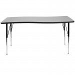 26"W x 60"L Rectangular Wave Collaborative Grey Thermal Laminate Activity Table - Standard Height Adjustable Legs