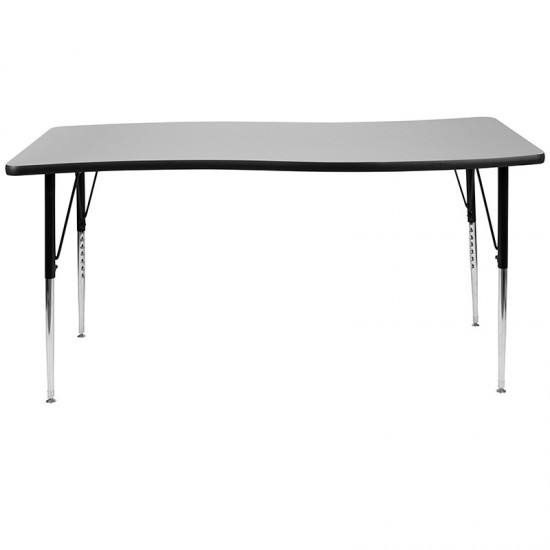 26"W x 60"L Rectangular Wave Collaborative Grey Thermal Laminate Activity Table - Standard Height Adjustable Legs