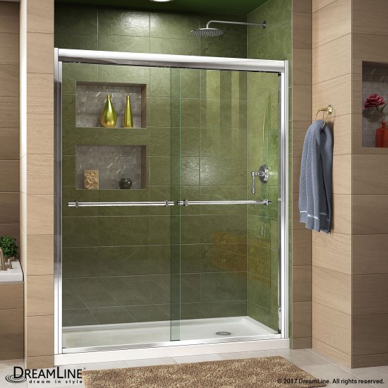 Duet 30 in. D x 60 in. W x 74 3/4 in. H Semi-Frameless Bypass Shower Door in Chrome and Right Drain White Base