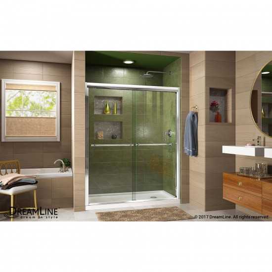 Duet 30 in. D x 60 in. W x 74 3/4 in. H Semi-Frameless Bypass Shower Door in Chrome and Right Drain White Base