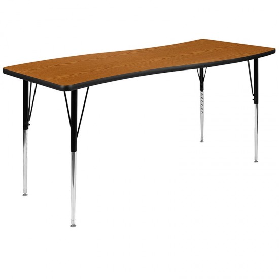 26"W x 60"L Rectangular Wave Collaborative Oak Thermal Laminate Activity Table - Standard Height Adjustable Legs