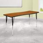 26"W x 60"L Rectangular Wave Collaborative Oak Thermal Laminate Activity Table - Standard Height Adjustable Legs