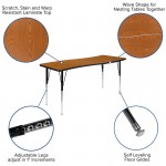 26"W x 60"L Rectangular Wave Collaborative Oak Thermal Laminate Activity Table - Standard Height Adjustable Legs