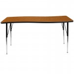 26"W x 60"L Rectangular Wave Collaborative Oak Thermal Laminate Activity Table - Standard Height Adjustable Legs