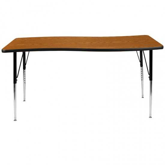 26"W x 60"L Rectangular Wave Collaborative Oak Thermal Laminate Activity Table - Standard Height Adjustable Legs
