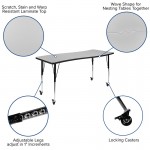 Mobile 26"W x 60"L Rectangular Wave Collaborative Grey Thermal Laminate Activity Table - Standard Height Adjustable Legs