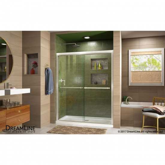 Duet 36 in. D x 60 in. W x 74 3/4 in. H Semi-Frameless Bypass Shower Door in Brushed Nickel and Center Drain White Base