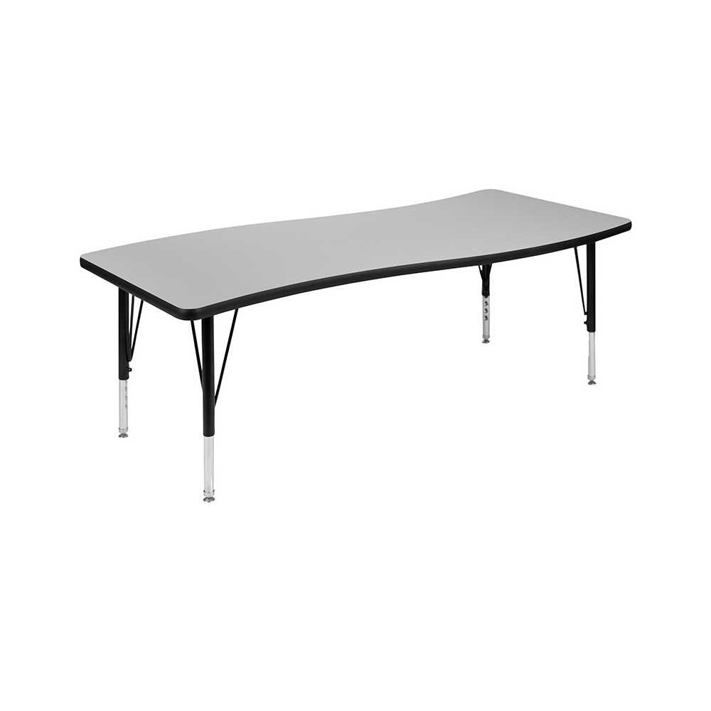 26"W x 60"L Rectangular Wave Collaborative Grey Thermal Laminate Activity Table - Height Adjustable Short Legs