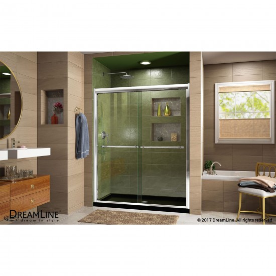 Duet 30 in. D x 60 in. W x 74 3/4 in. H Semi-Frameless Bypass Shower Door in Chrome and Center Drain Black Base