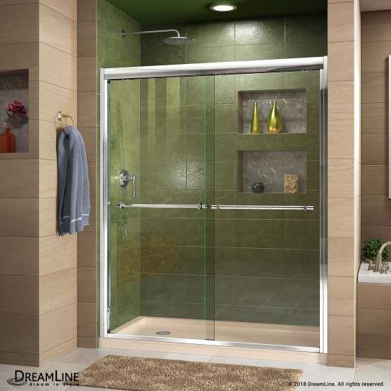 Duet 30 in. D x 60 in. W x 74 3/4 in. H Semi-Frameless Bypass Shower Door in Chrome and Left Drain Biscuit Base