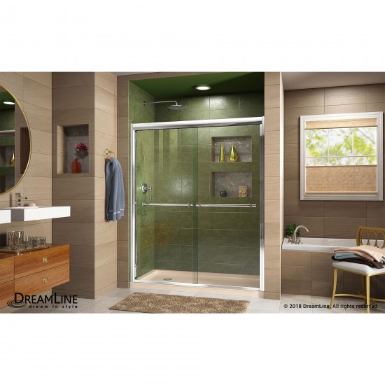 Duet 30 in. D x 60 in. W x 74 3/4 in. H Semi-Frameless Bypass Shower Door in Chrome and Left Drain Biscuit Base