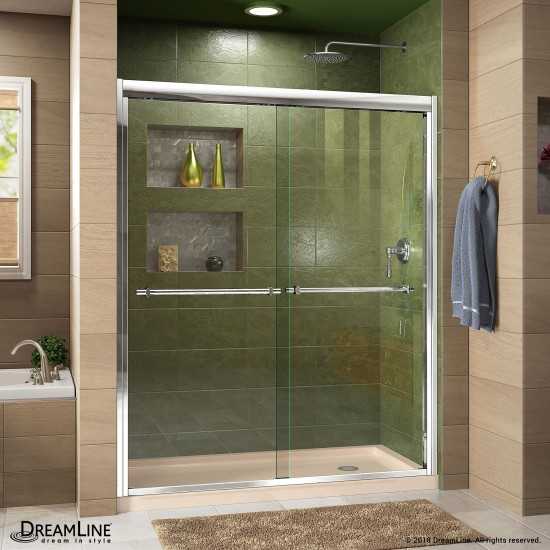 Duet 30 in. D x 60 in. W x 74 3/4 in. H Semi-Frameless Bypass Shower Door in Chrome and Right Drain Biscuit Base