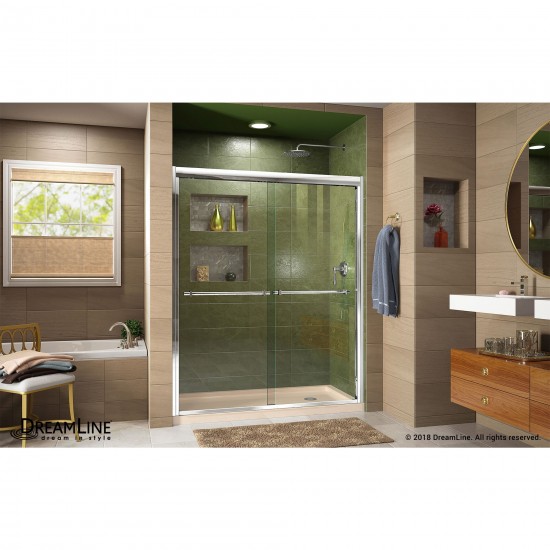 Duet 30 in. D x 60 in. W x 74 3/4 in. H Semi-Frameless Bypass Shower Door in Chrome and Right Drain Biscuit Base