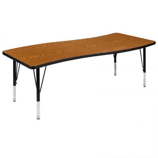 26"W x 60"L Rectangular Wave Collaborative Oak Thermal Laminate Activity Table - Height Adjustable Short Legs